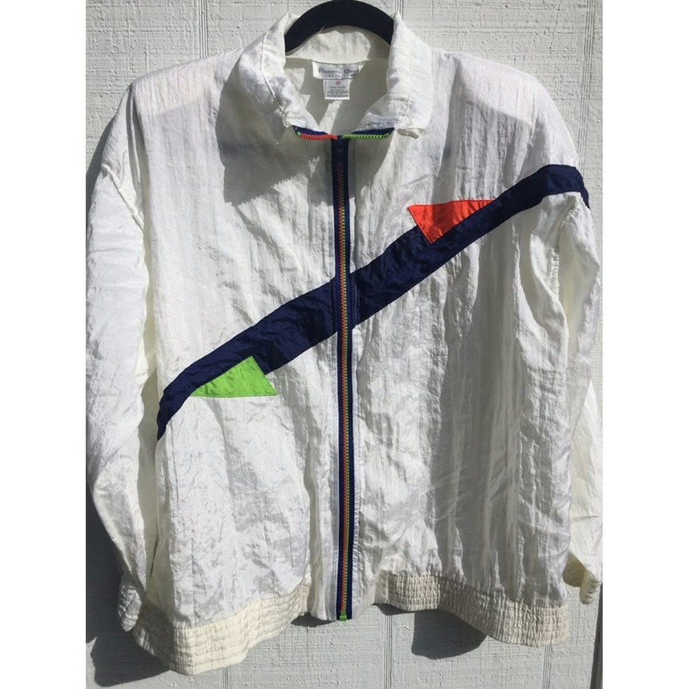Vintage 80s Windbreaker Made in Taiwan R.O.C.  Adult M Blue Green‎ Orange White